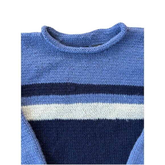 Avenue Hand Knit Wool Sweater Women's Size Med Thick Crew Neck Blue Colorblock - Picture 5 of 6